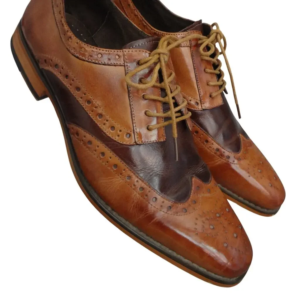 Stacy Adams Brogue Wingtip Lace Up Oxford Brown Leather Men 9 Dress Shoes